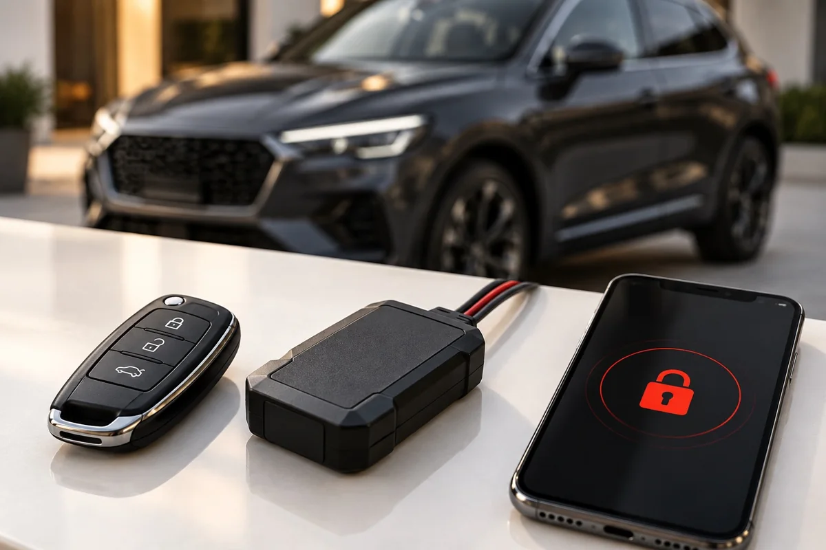 Илюстрация на ключ и GPS устройство за идентификация и контрол